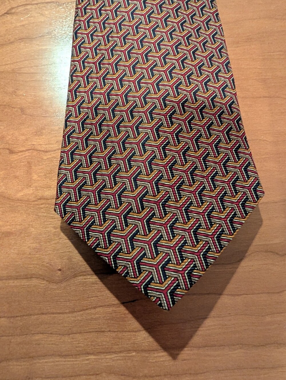 Enzo Classic Geometric Pattern Men's Tie - Red, Gold, Navy